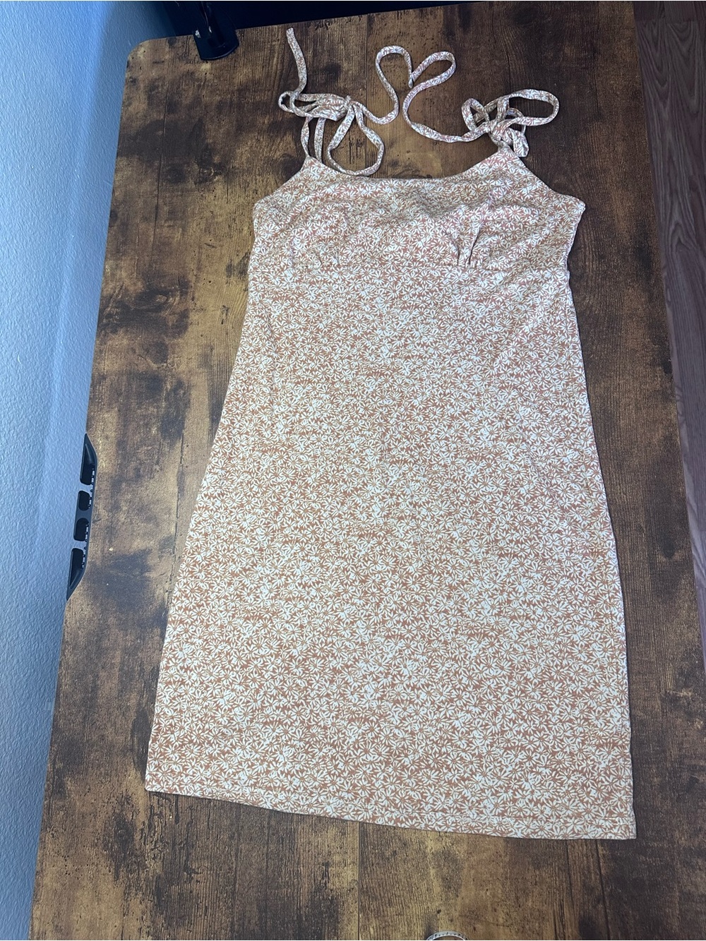 Tie-Strap Mini Dress in Soft Peach Floral - Large